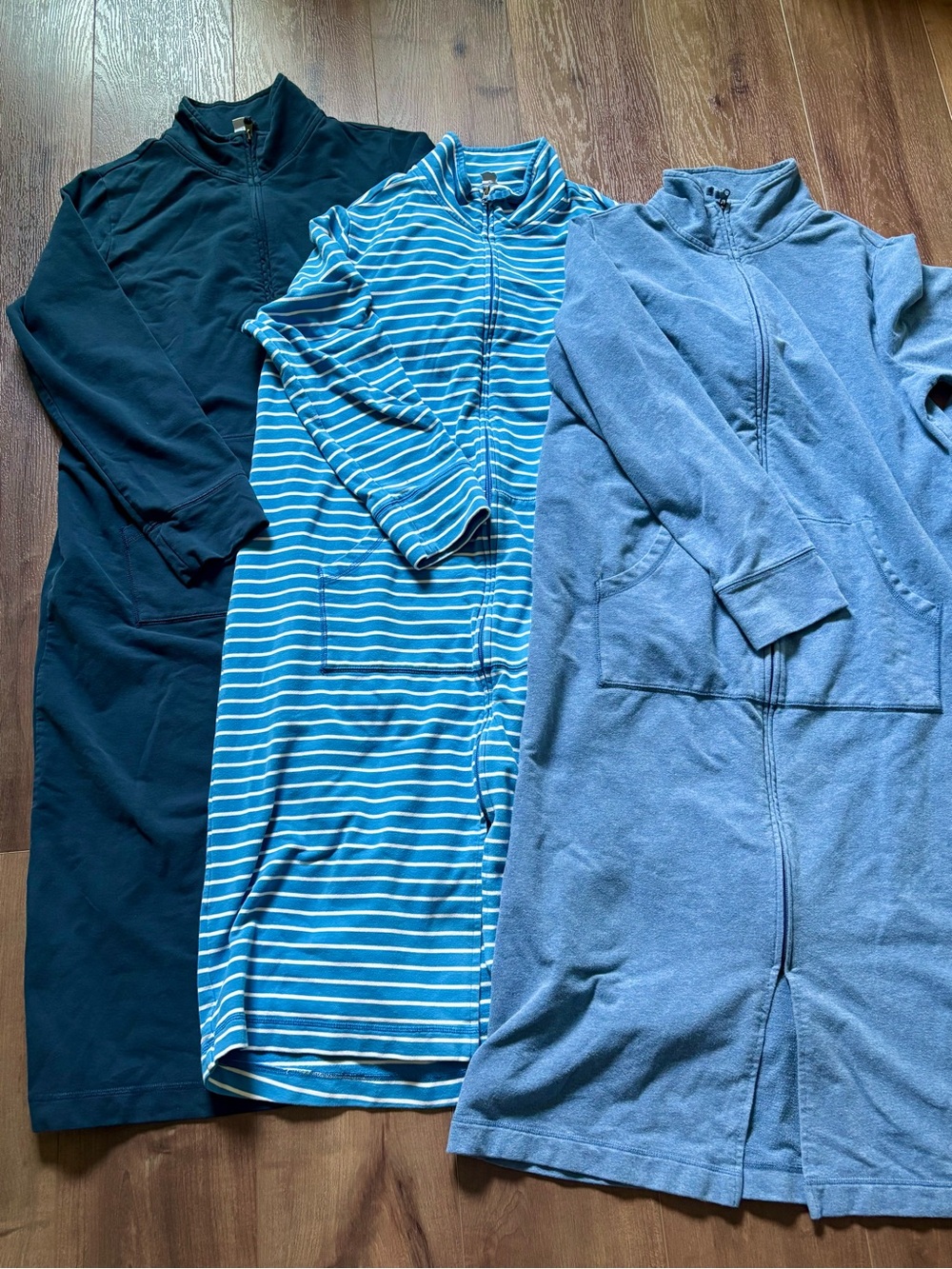 Lot of 3 L.L.Bean Blue and White Striped Zip Robes or Housecoats